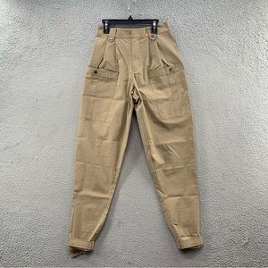 Gentle-Herd Pants NWOT Khaki Beige Pleated Tapered Stretch Cargo Ankle Strap S